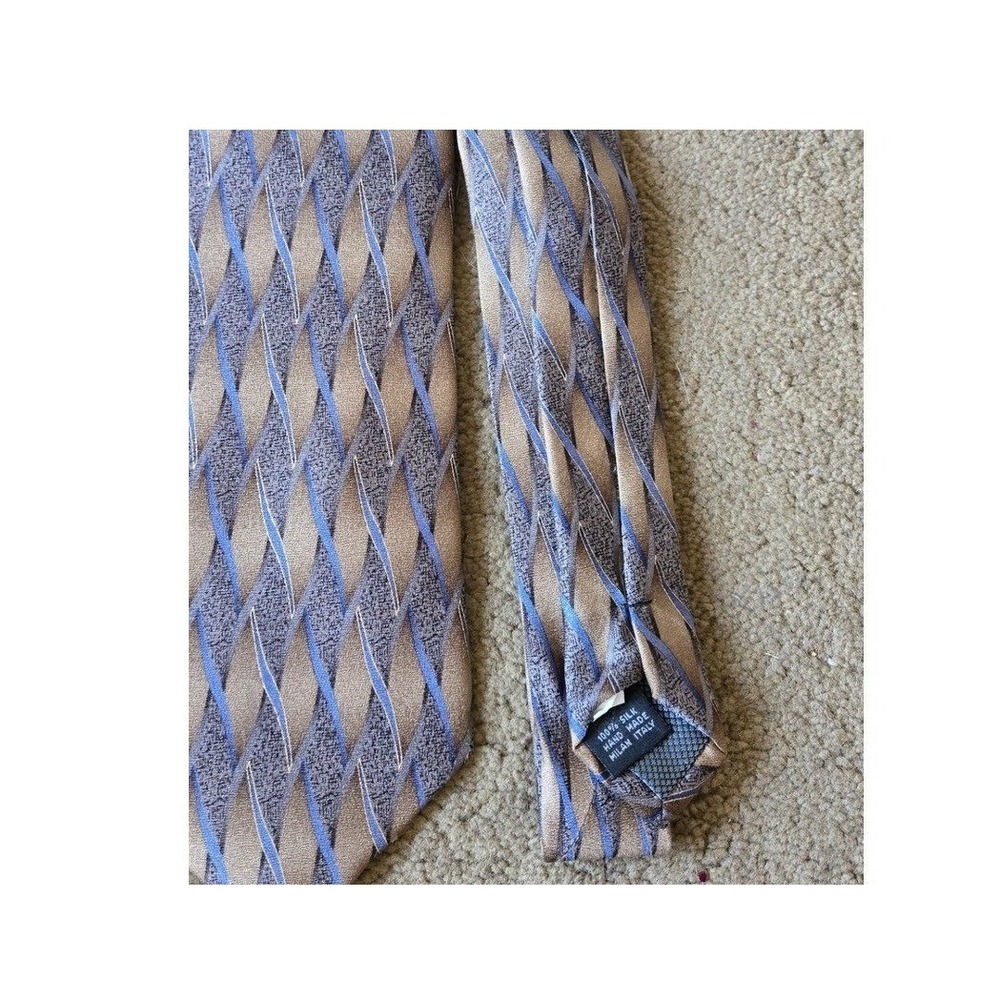 Giorgio Cosani Mens Silk Tie Gold Blue GeometricLattice Hand Made Italy RN 75093